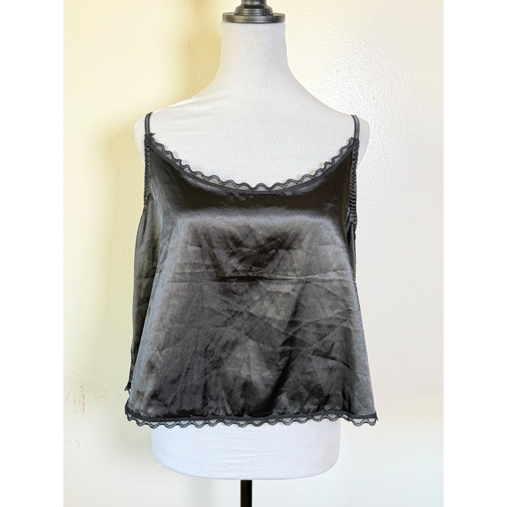 Forever 21+ black satin lace back camisole tank top size 2X romantic goth